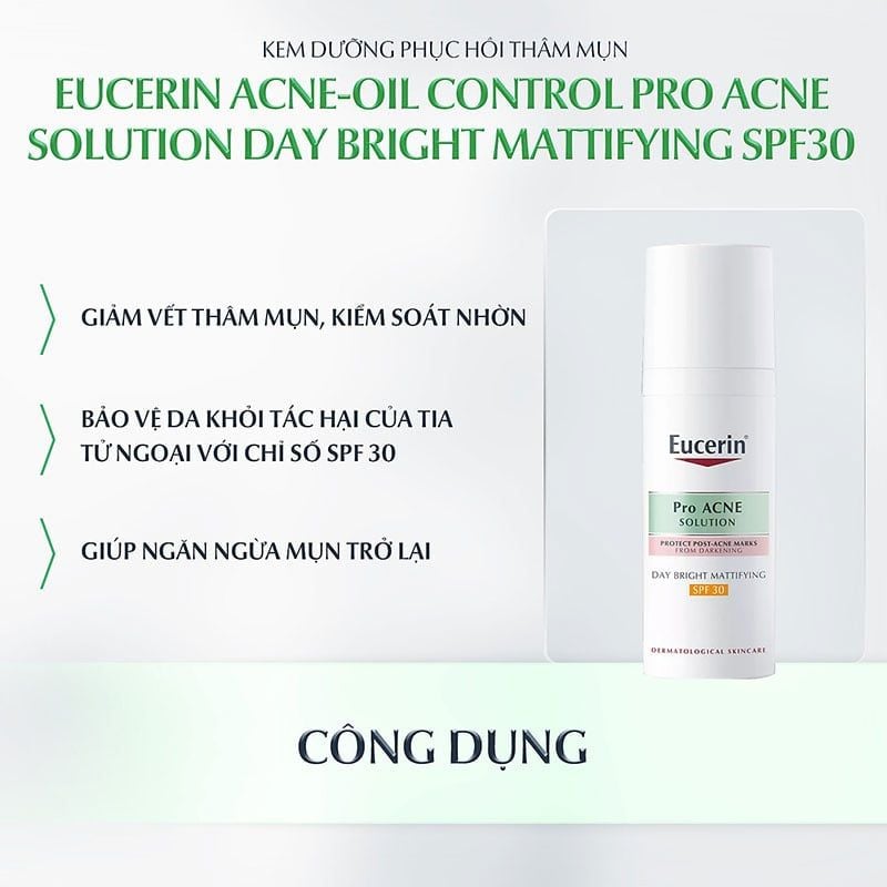 Kem Dưỡng Ban Ngày Cải Thiện Thâm Mụn, Kiểm Soát Dầu Eucerin Acne-Oil Control Pro Acne Solution Day Bright Mattifying SPF30 50ml