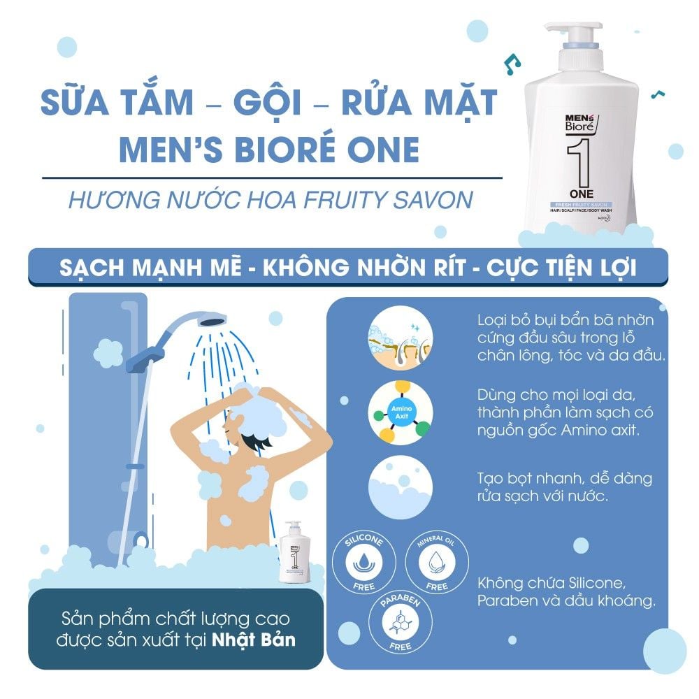 [480ml] Sữa Tắm, Gội, Rửa Mặt Cho Nam Bioré Hương Thảo Mộc Men's One - HERBAL GREEN