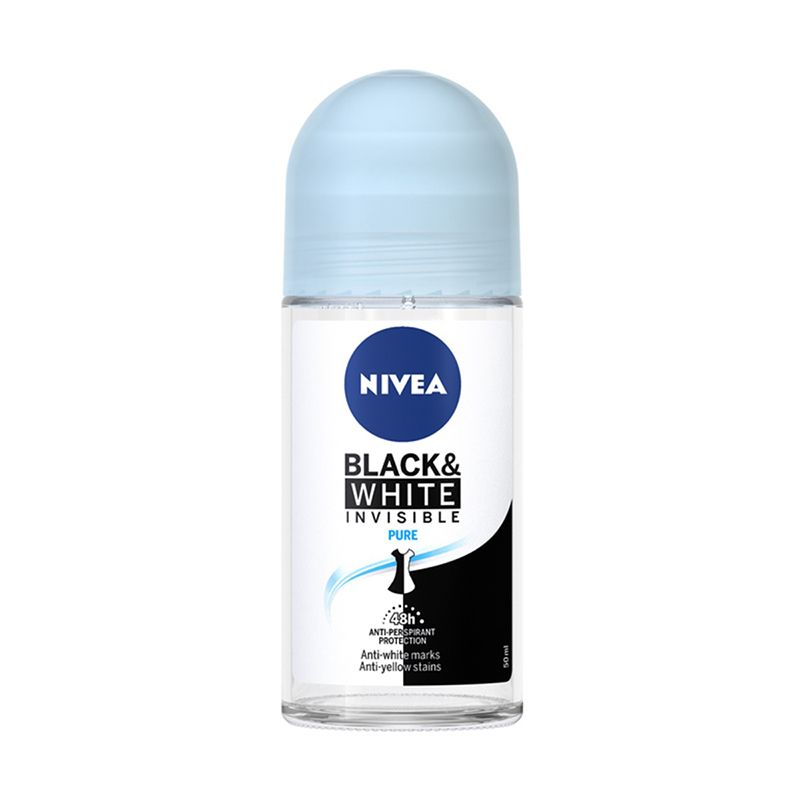 Lăn Khử Mùi Hỗ Trợ Dưỡng Da Sáng Mịn, Ngăn Vệt Ố Vàng Nivea Black & White Invisible Pure Anti-Perspirant Roll On 50ml (Che tên sản phẩm khi giao hàng)