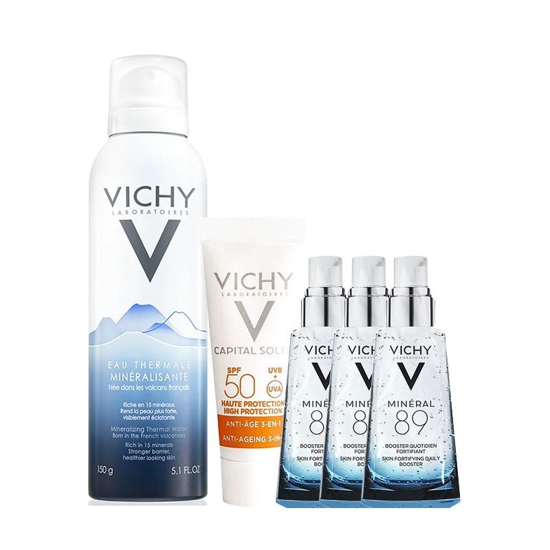 [3 Items] Bộ Sản Phẩm Dưỡng Da, Chống Nắng Vichy Mineralizing Thermal Water 150ml + Kem Chống Nắng Anti-Aging 3g + 3 Sample Mineral 89 Serum 1.5ml