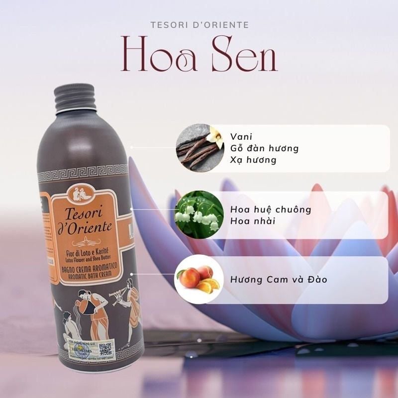 Sữa Tắm Tesori d'Oriente Hương Nước Hoa Ý Nhiều Mùi Aromatic Bath Cream