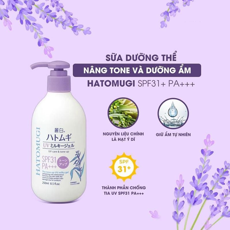 Sữa Dưỡng Thể Hatomugi Nâng Tông Da, Chống Nắng UV Care & Tone Up SPF31/PA+++ 250ml