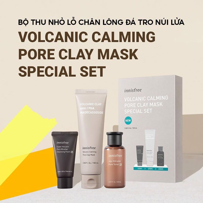 [3 Items] Bộ Dưỡng Làm Dịu, Thu Nhỏ Lỗ Chân Lông Innisfree Volcanic Calming Pore Clay Mask Special Set