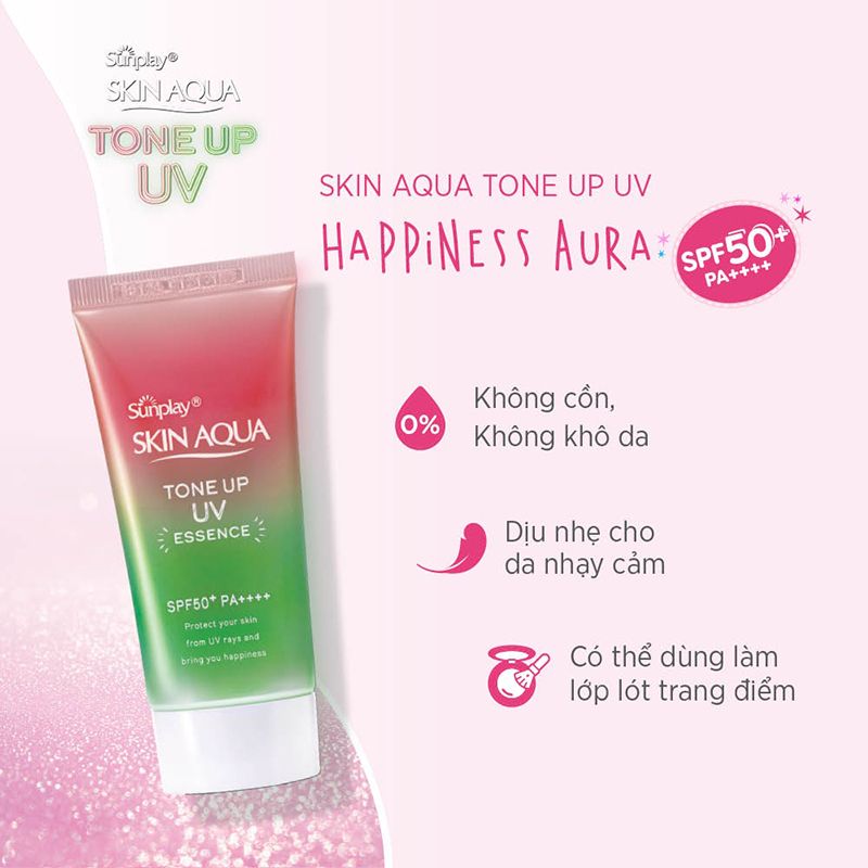 Tinh Chất Chống Nắng Hiệu Chỉnh Sắc Da Sunplay Skin Aqua Tone Up UV Essence Happiness Aura - Rose SPF 50+/Pa++++ 50g