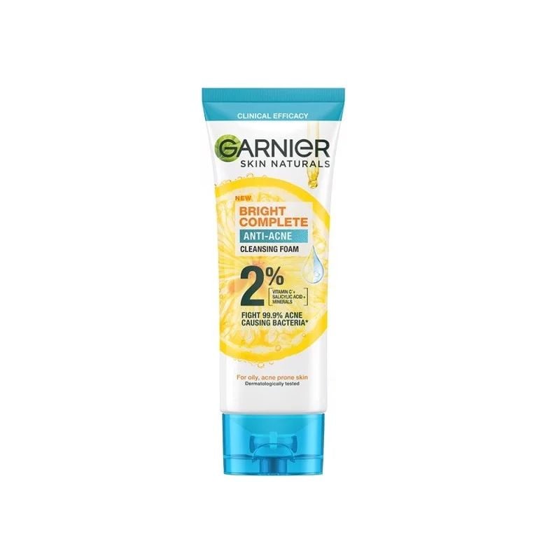 Sữa Rửa Mặt 3 Trong 1 Hỗ Trợ Giảm Mụn, Dưỡng Sáng Da Garnier Bright Complete 3-in-1 Anti-Acne Foam 100ml