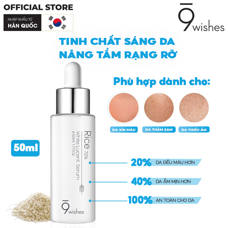 Serum 9 Wishes Tinh Chất Cấp Ẩm, Hỗ Trợ Làm Sáng Da Chiết Xuất Gạo 9 Wishes Rice 72% White Lucent Serum 50ml