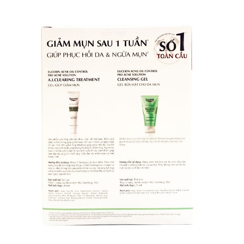 Tinh Chất Eucerin Hỗ Trợ Giảm Mụn, Mờ Vết Thâm Acne-Oil Control Pro Acne Solution A.I Clearing Treatment