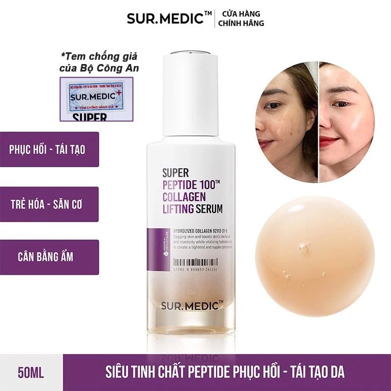 Serum Sur.Medic+ Tinh Chất Tái Tạo Phục Hồi Da Săn Chắc Sur.Medic+ Super Peptide Collagen Lifting Serum 50ml