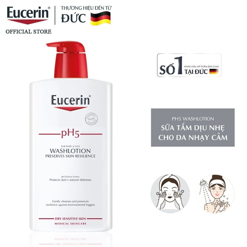 Sữa Tắm Eucerin Làm Sạch Da Mặt Và Toàn Thân Cho Da Nhạy Cảm pH5 WashLotion