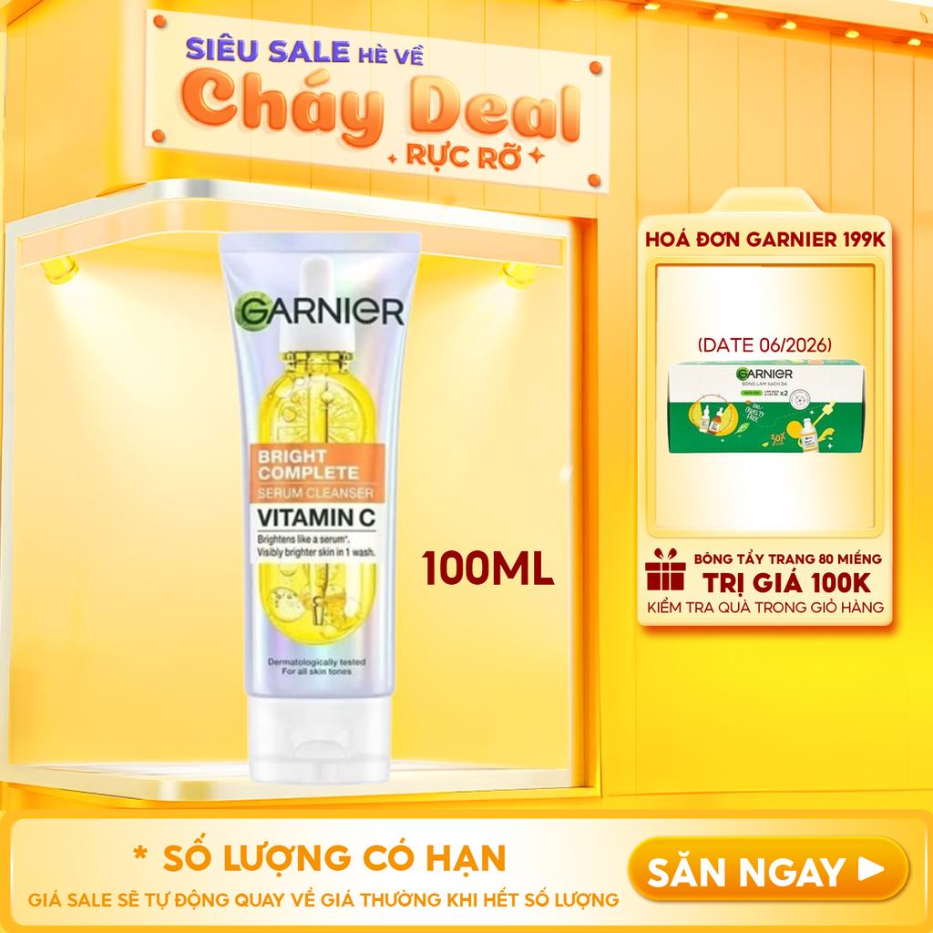 Sữa Rửa Mặt Garnier Tạo Bọt Hỗ Trợ Dưỡng Sáng Da Light Complete Brightening Whip Foam 100ml
