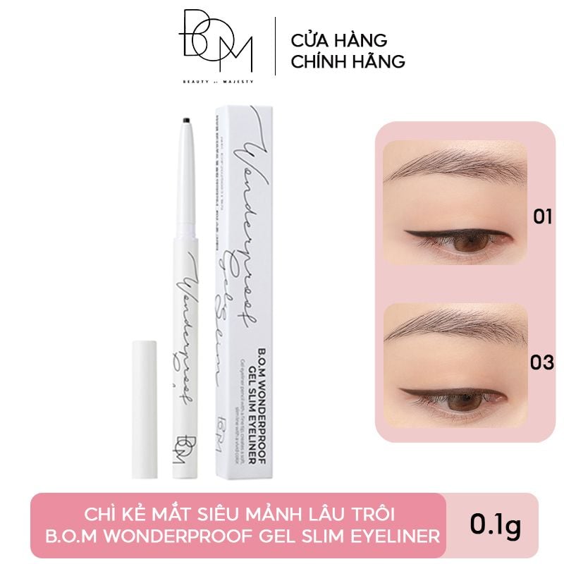 Chì Kẻ Mắt Siêu Mảnh, Lâu Trôi B.O.M Wonderproof Gel Slim Eyeliner 0.1g