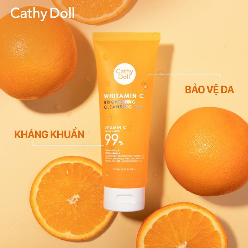 Gel Rửa Mặt Vitamin C Dưỡng Sáng Da, Mờ Thâm Cathy Doll Whitamin C Brightening Cleansing Gel 120ml