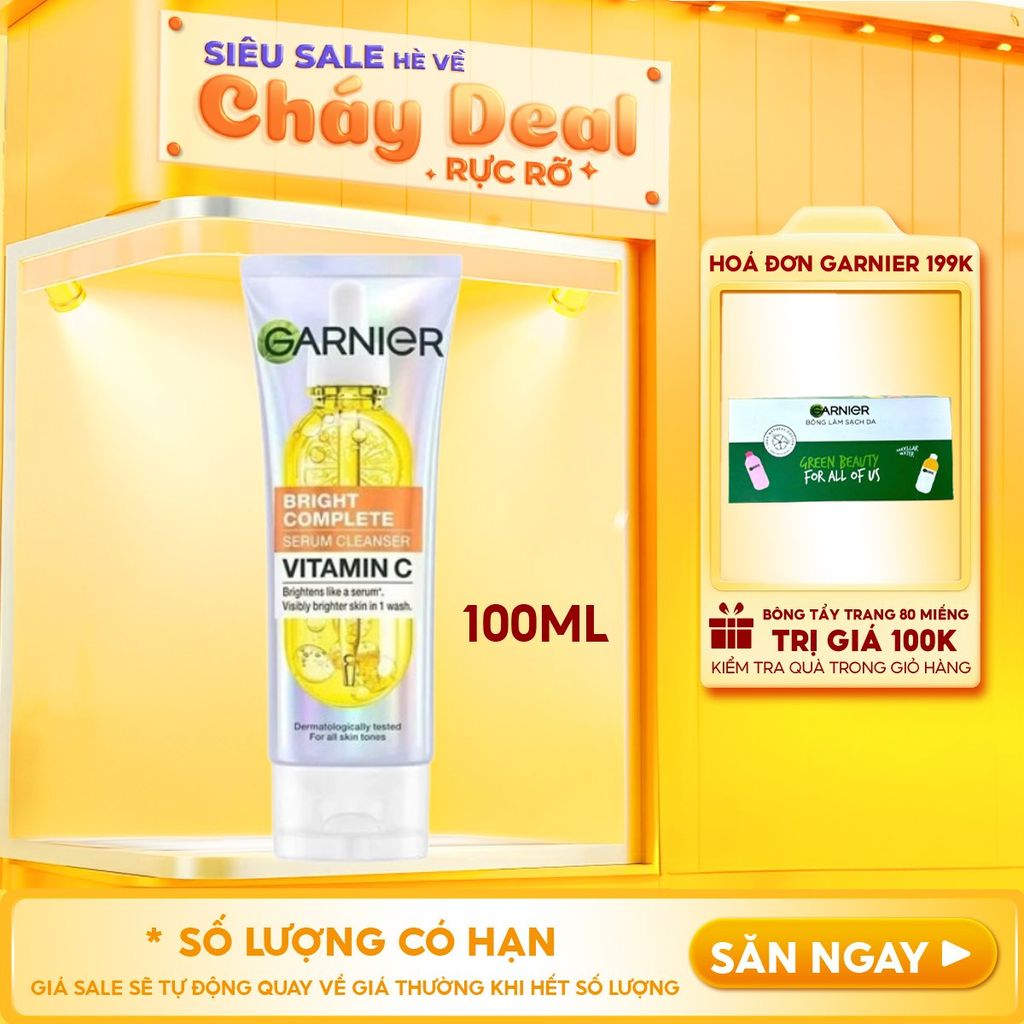 Sữa Rửa Mặt Garnier Tạo Bọt Hỗ Trợ Dưỡng Sáng Da Light Complete Brightening Whip Foam 100ml