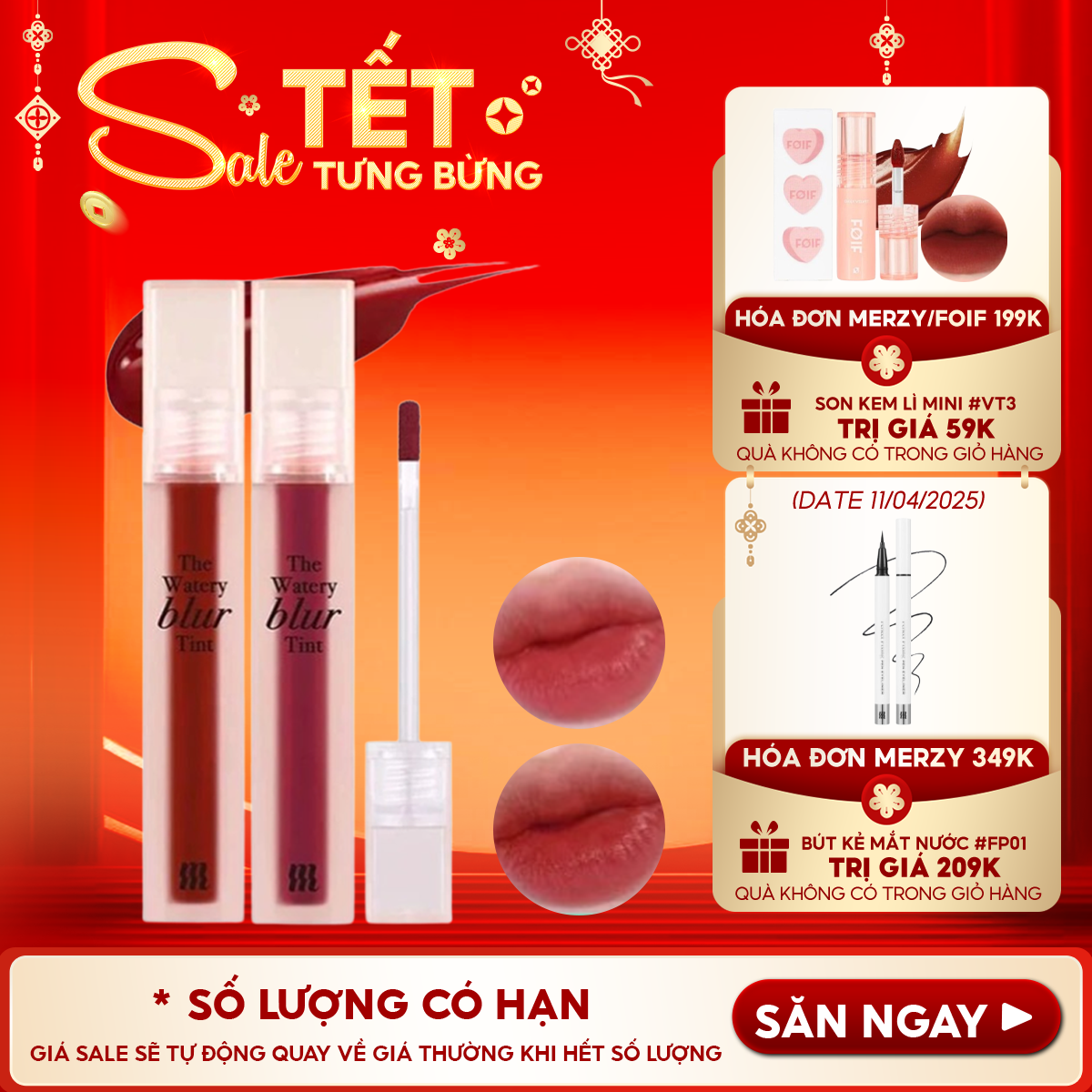 Son Kem Lì Lên Màu Chuẩn, Mịn Mượt Nhẹ Môi Merzy The Watery Blur Tint 4ml