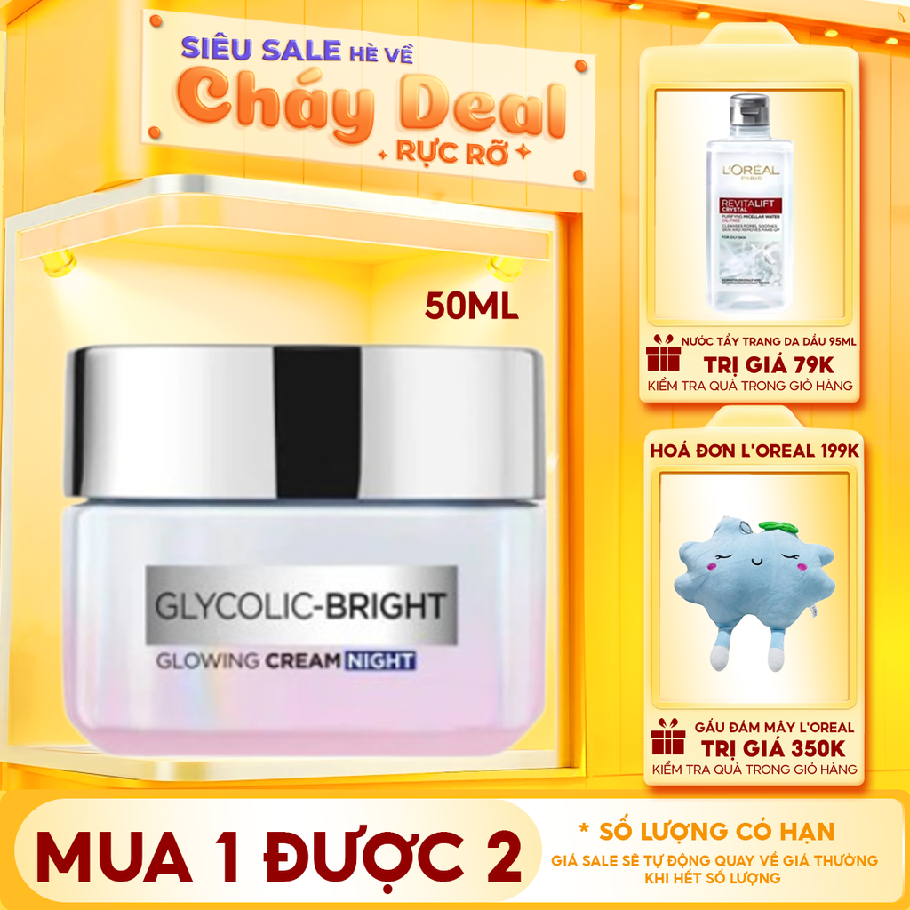 Kem Dưỡng Da L'Oreal Hỗ Trợ Mờ Thâm Nám Ban Đêm Glycolic Bright Glowing Cream Night 50ml