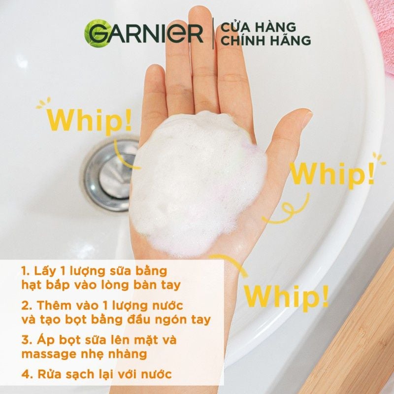 Sữa Rửa Mặt Garnier Tạo Bọt Hỗ Trợ Dưỡng Sáng Da Light Complete Brightening Whip Foam 100ml