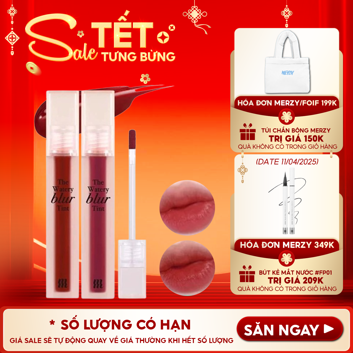 Son Kem Lì Lên Màu Chuẩn, Mịn Mượt Nhẹ Môi Merzy The Watery Blur Tint 4ml