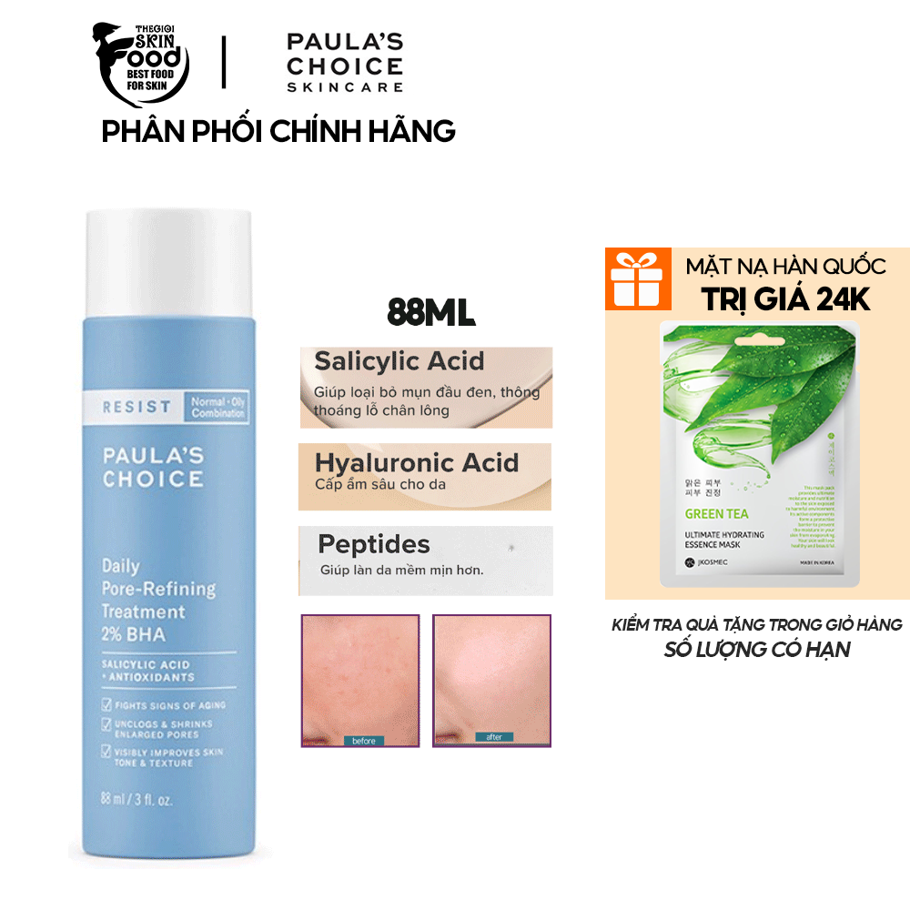 Tẩy Tế Bào Chết Hóa Học Giúp Se Khít Lỗ Chân Lông Paula's Choice Resist Daily Pore-Refining Treatment 2% BHA 88ml