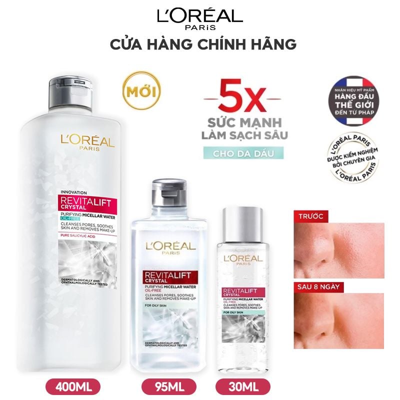 Nước Tẩy Trang Làm Sạch Cho Da Dầu L'oreal Revitalift Crystal Purifying Micellar Water