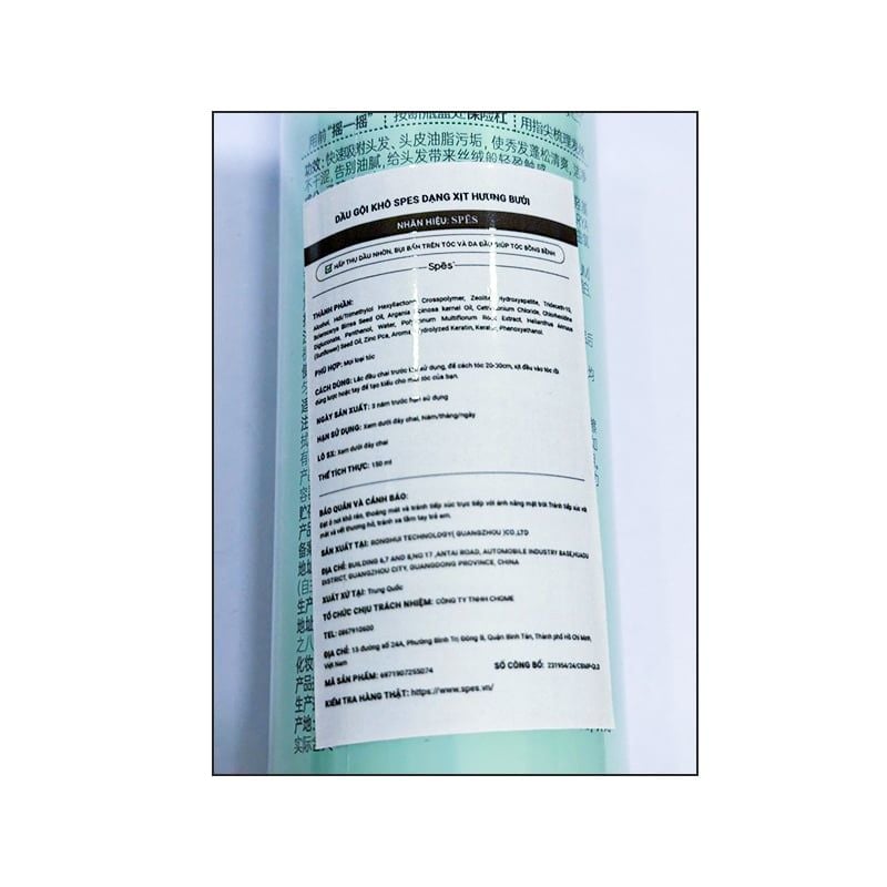 Dầu Gội Khô Làm Sạch, Tóc Bồng Bềnh, Không Bết Tóc SPES Washing-free Hair Spray 150ml