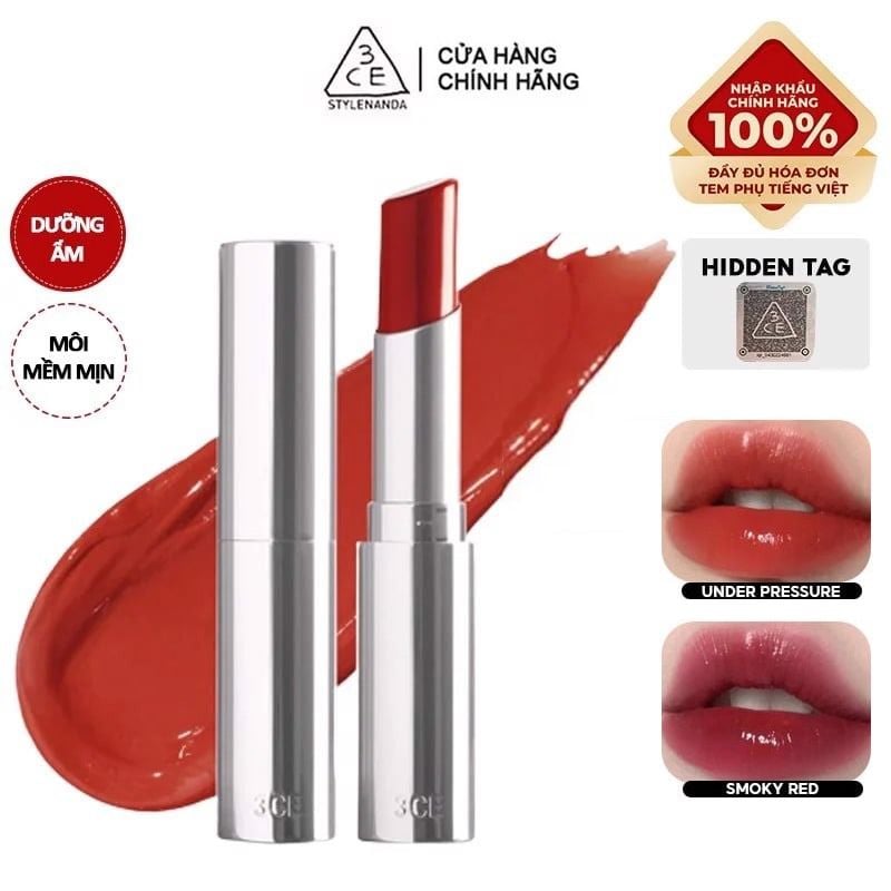 Son Thỏi Màu, Dưỡng Ẩm Cho Đôi Môi Mềm Mại Căng Bóng 3CE Glow Lip Color 3g