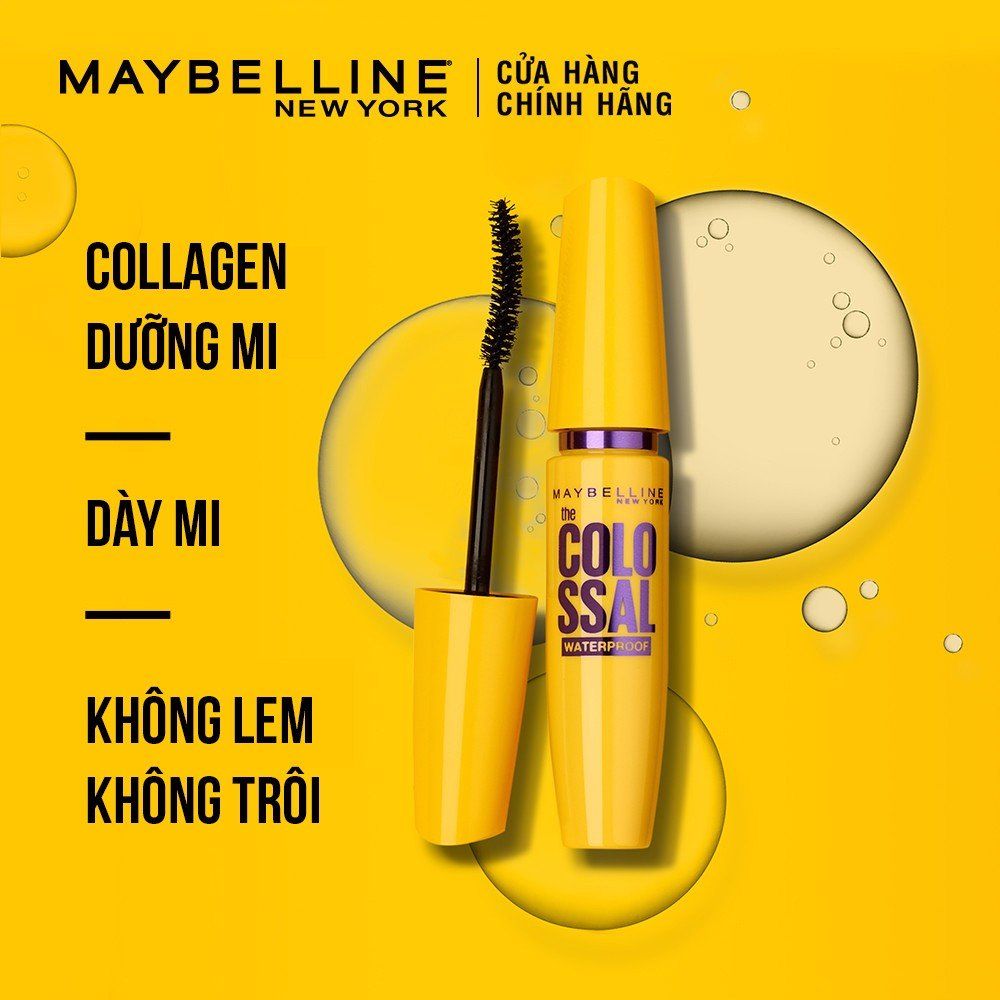 Mascara Maybelline Dưỡng Mi Chắc Khỏe, Làm Dày Mi The Colossal Waterproof Mascara 9.2ml