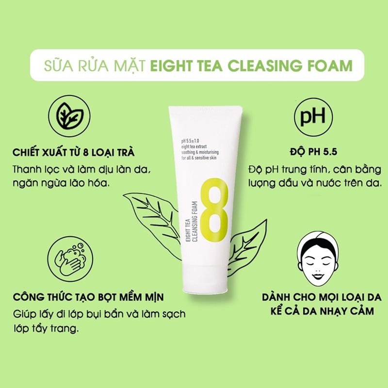 Sữa Rửa Mặt Tạo Bọt Chiết Xuất 8 Loại Trà B.O.M Eight Tea Cleansing Foam 150ml