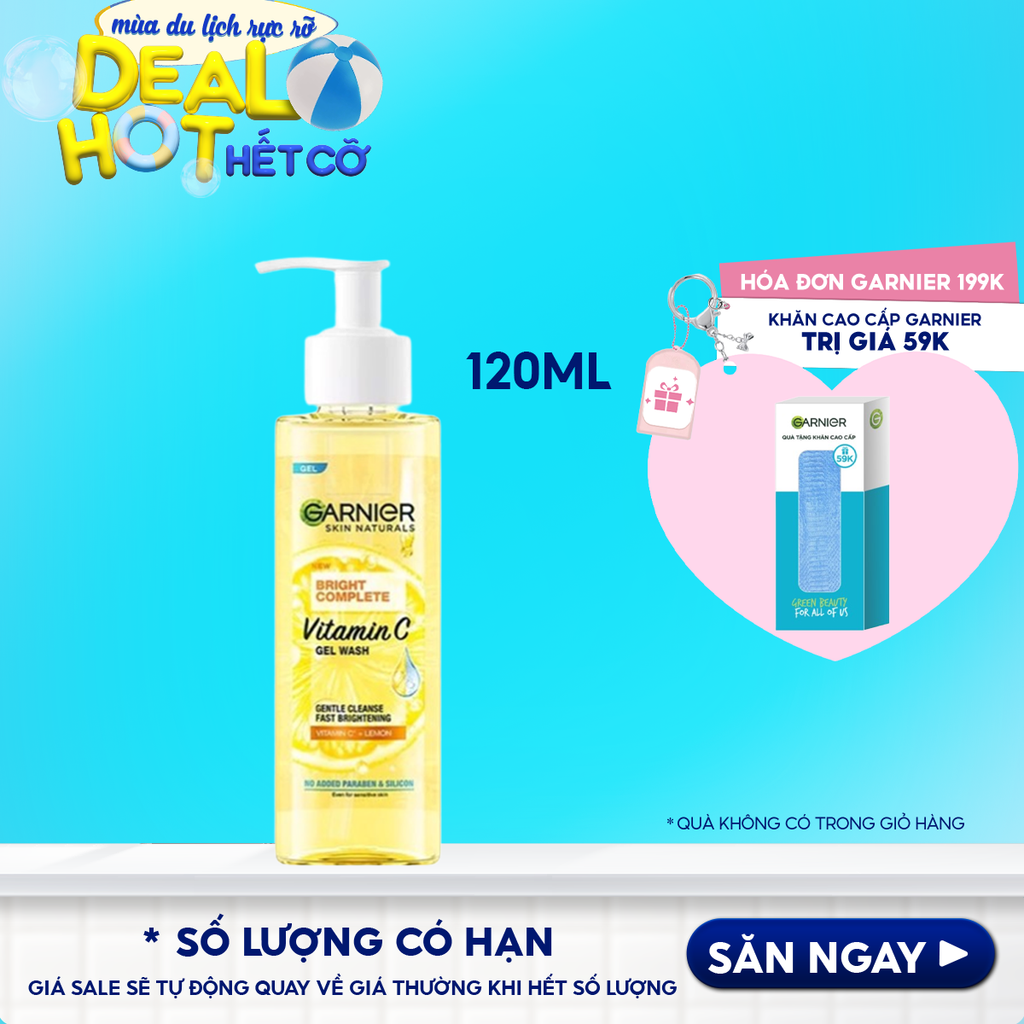 Gel Rửa Mặt Vitamin C Sạch Sâu Dịu Nhẹ Sáng Da Garnier Skin Naturals Bright Complete Vitamin C Gel Wash 120ml