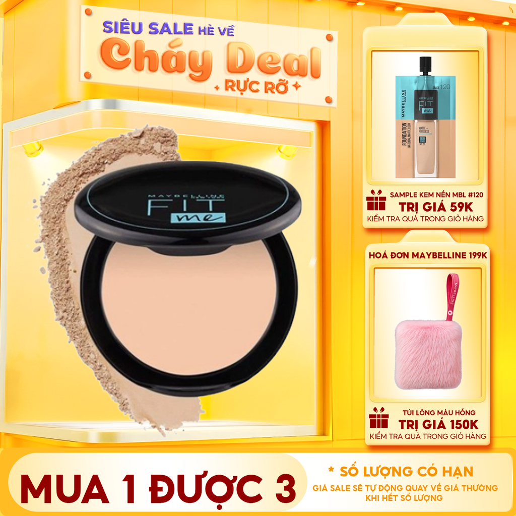 Phấn Phủ Maybelline Dạng Nén Che Phủ Hoàn Hảo, Kiềm Dầu Hiệu Quả Fit Me Matte Poreless Powder SPF32 /PA+++ 6g - Hộp Tròn