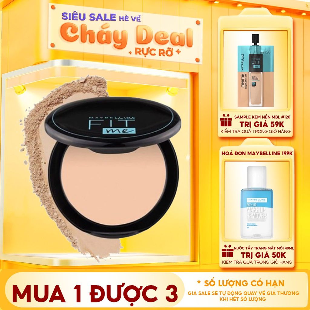 Phấn Phủ Maybelline Dạng Nén Che Phủ Hoàn Hảo, Kiềm Dầu Hiệu Quả Fit Me Matte Poreless Powder SPF32 /PA+++ 6g - Hộp Tròn