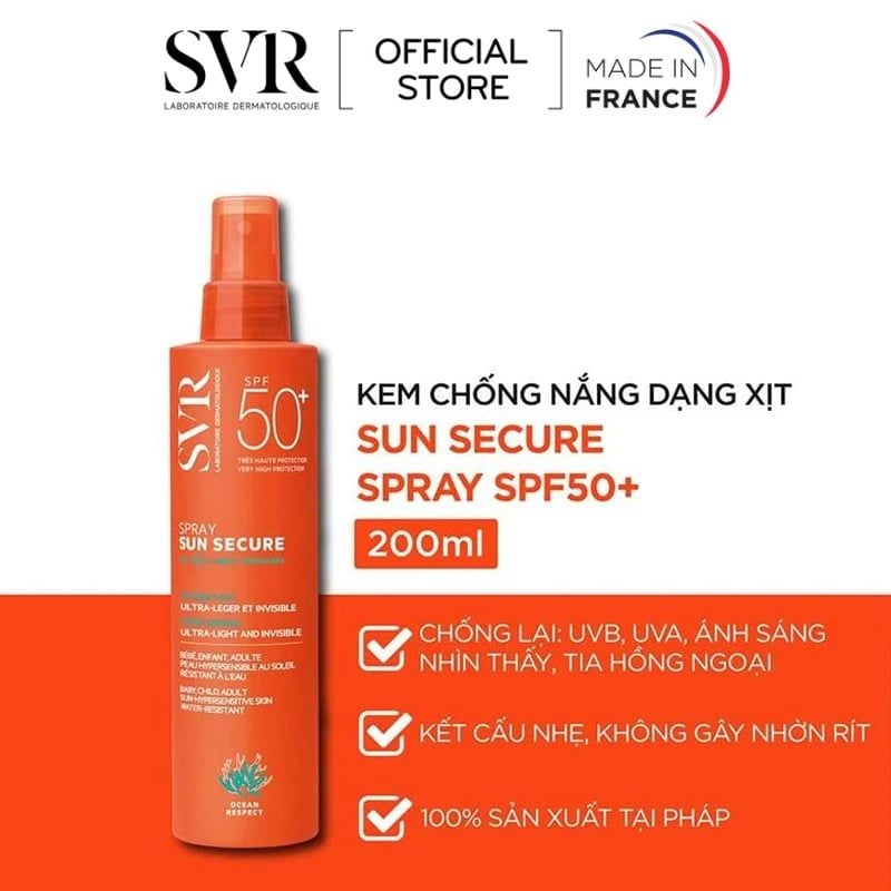 Kem Chống Nắng Dạng Xịt SVR Sun Secure Spray SPF50+ 200ml