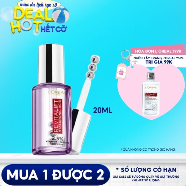 Serum L'oreal Tinh Chất Dưỡng Mắt Giảm Bọng Mắt, Mờ Quầng Thâm & Làm Đầy Rãnh Nhăn L'oreal Paris Revitalift Hyaluronic Acid Eye Serum 20ml