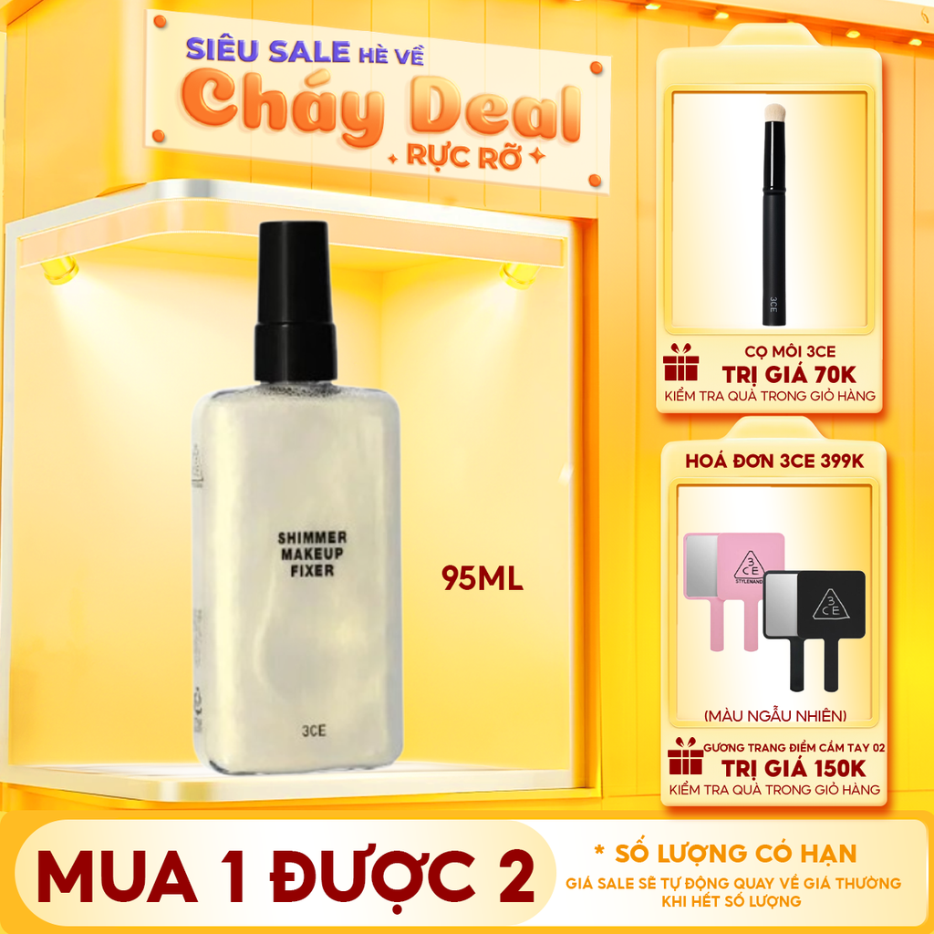 Xịt Cố Định Lớp Trang Điểm 3CE Căng Bóng Shimmer Makeup Fixer 95ml