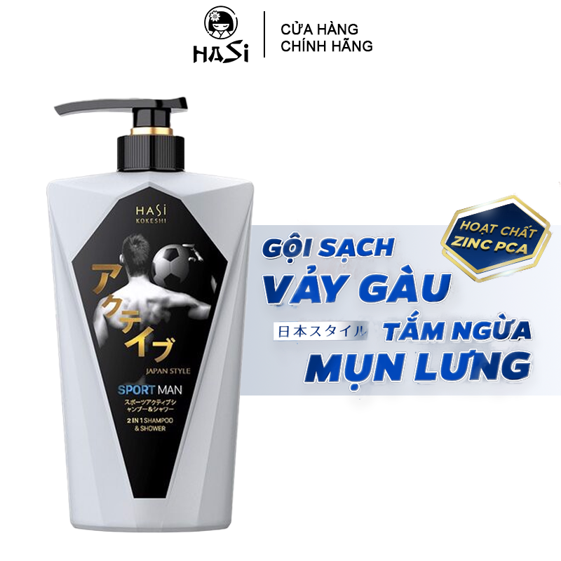 Dầu Tắm Gội Nam 2 In 1 Hasi Sport Active Shampoo & Shower