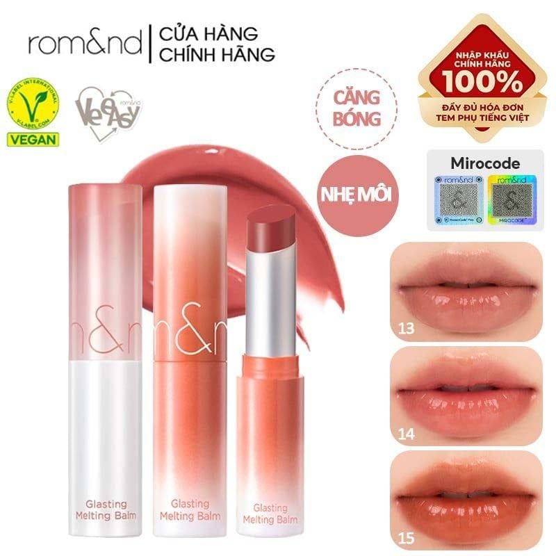 [DUSTY ON THE NUDE][VE-EASY] Son Dưỡng Dạng Thỏi Có Màu Thuần Chay Dưỡng Ẩm Mềm Môi Romand Glasting Melting Balm 3.5g