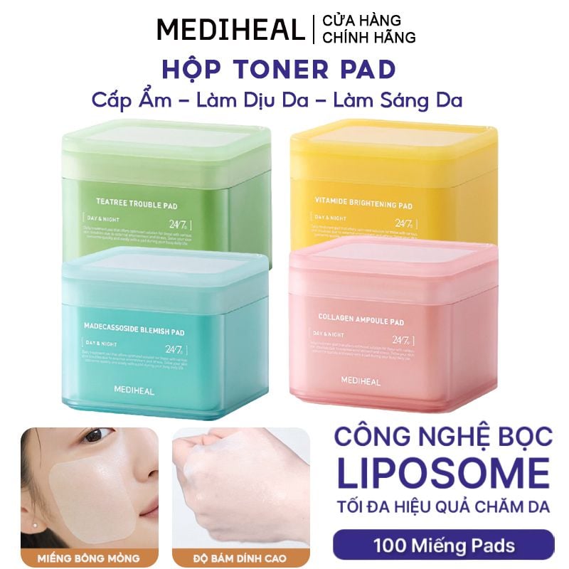 [100 Miếng] Toner Pad Mediheal Cấp Ẩm, Làm Dịu, Săn Chắc Da, Hỗ Trợ Phục Hồi, Làm Sáng Da