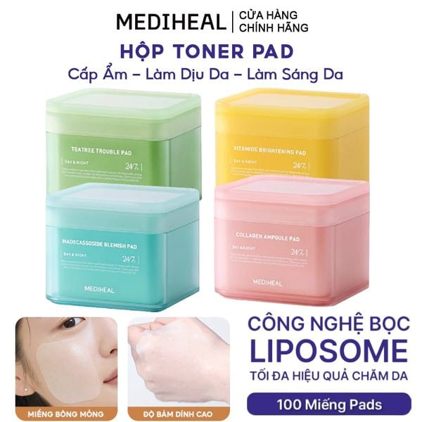 [100 Miếng] Toner Pad Mediheal Cấp Ẩm, Làm Dịu, Săn Chắc Da, Hỗ Trợ Phục Hồi, Làm Sáng Da