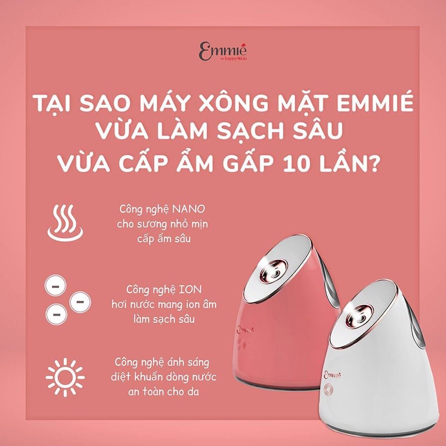 Máy Xông Mặt Cấp Ẩm Sâu Nano Ion Emmié By HappySkin Nano Ionic Facial Steamer & Humidifier