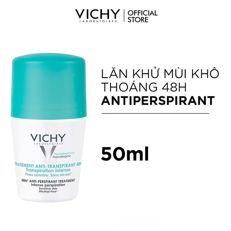 Lăn Khử Mùi Mồ Hôi Dưới Cánh Tay, Giữ Khô Thoáng Suốt 48h Cho Da Nhạy Cảm Vichy Traitement Anti – Transpirant 48h 50ml (Che tên sản phẩm khi giao hàng)