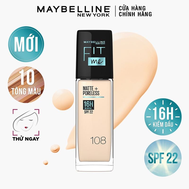 Kem Nền Kiềm Dầu, Cho Lớp Nền Mịn Lì Tự Nhiên Maybelline Fit Me Matte Poreless Foundation 30ml