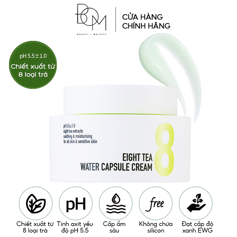 Kem Dưỡng Cấp Nước Giúp Da Ẩm Mịn B.O.M Eight Tea Water Capsule Cream 50g