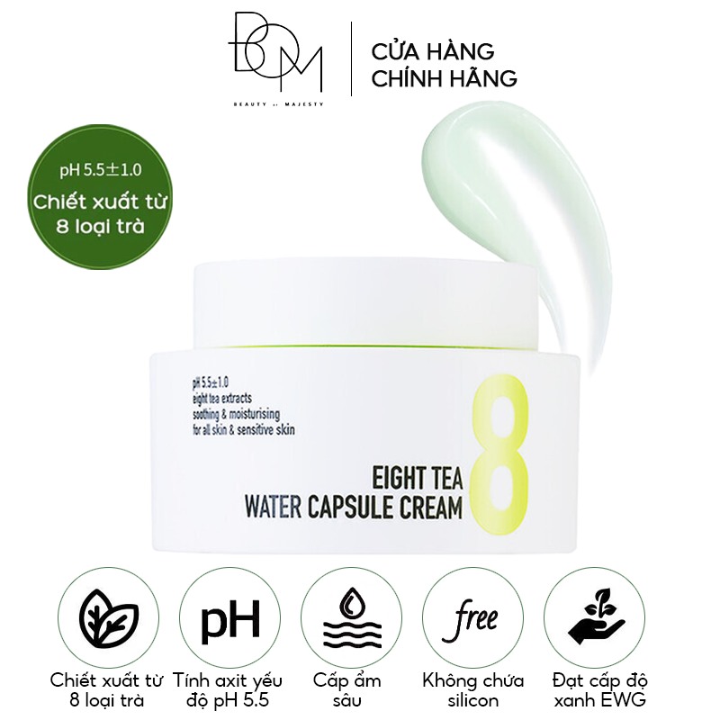 Kem Dưỡng B.O.M Cấp Nước Giúp Da Ẩm Mịn Eight Tea Water Capsule Cream 50g
