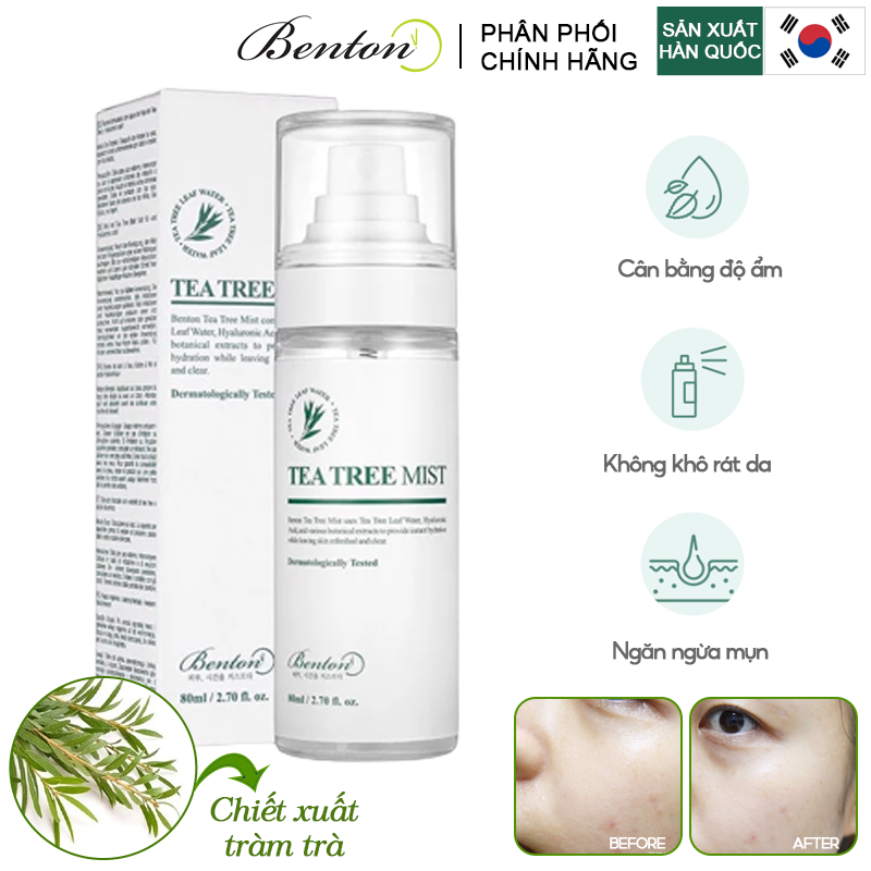 Xịt Khoáng Tràm Trà Ngăn Ngừa Mụn, Kiểm Soát Dầu Benton Tea Tree Mist 80ml