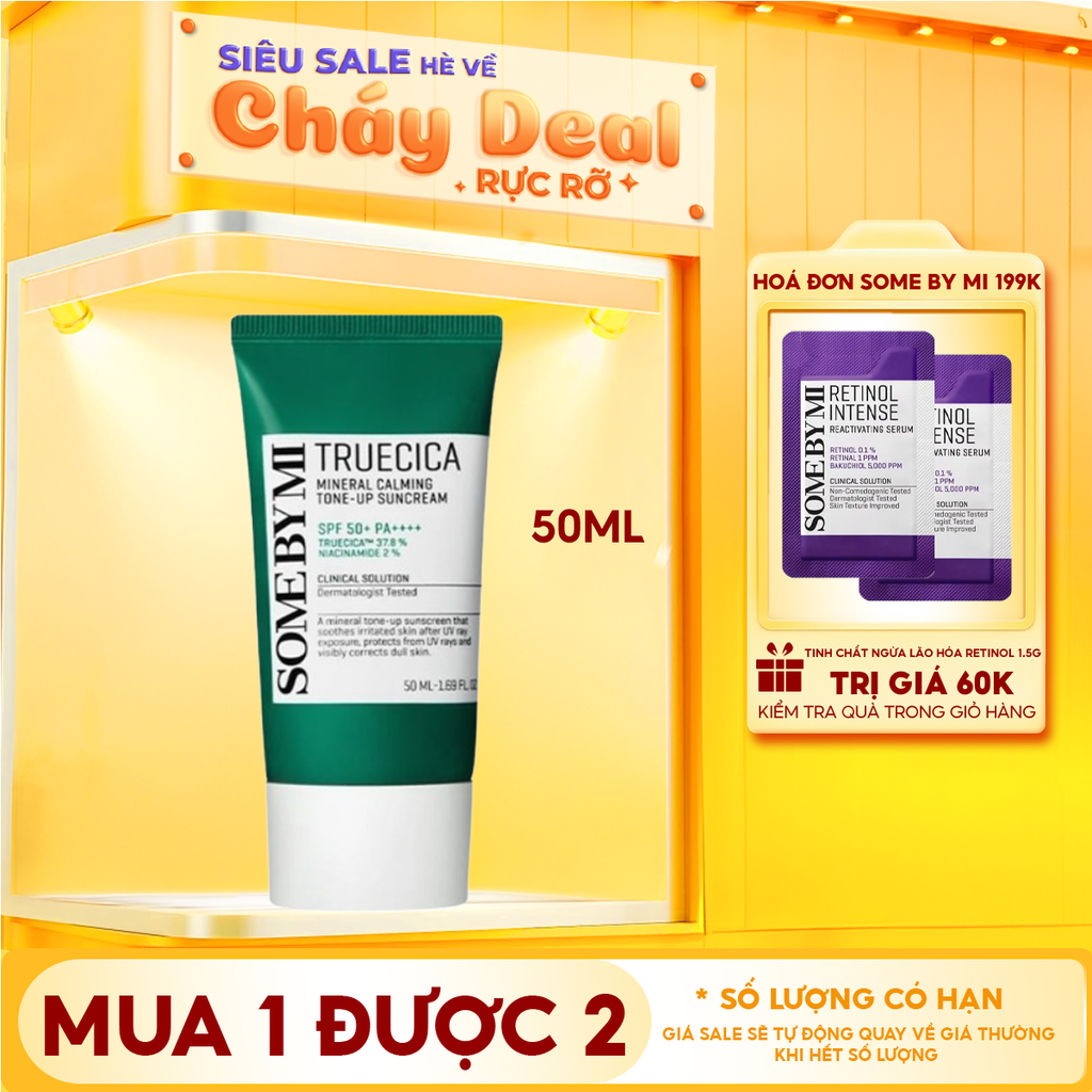 Kem Chống Nắng Some By Mi Dành Cho Da Mụn Truecica Mineral Calming Tone-up Suncream SPF50+ PA++++ 50ml