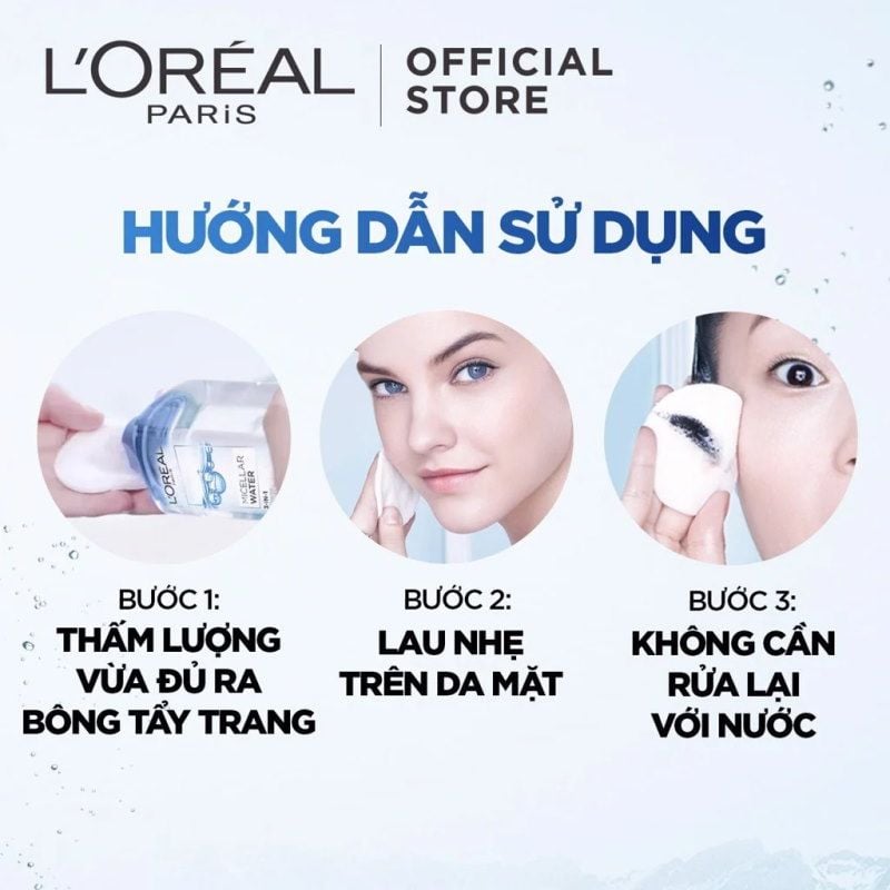 [30ml - 95ml] Nước Tẩy Trang Làm Sạch Tươi Mát 3 In 1 Cho Da Dầu L'Oreal Micellar Water Refreshing Even For Sensitive Skin