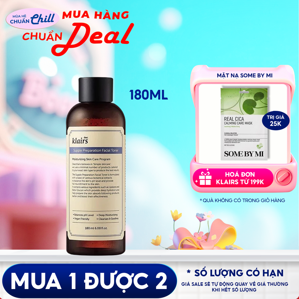 Nước Hoa Hồng Klairs Làm Sạch, Dưỡng Ẩm Supple Preparation Facial Toner 180ml