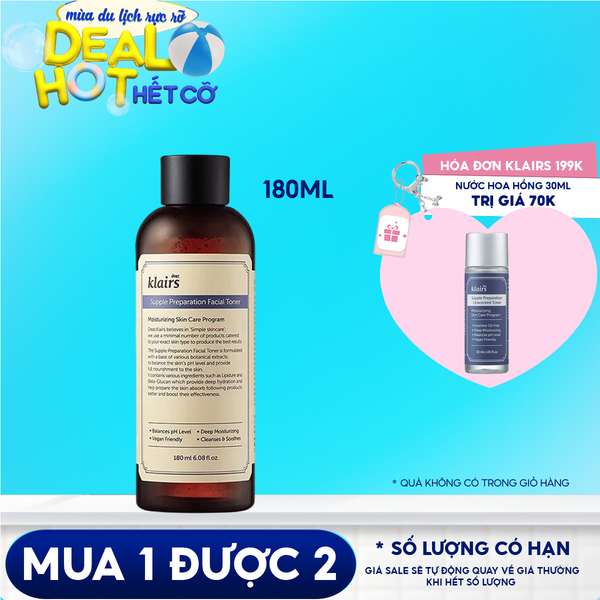 Nước Hoa Hồng Làm Sạch, Dưỡng Ẩm Klairs Supple Preparation Facial Toner 180ml