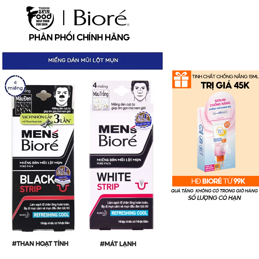 [Hộp 4 Miếng] Miếng Dán Mũi Lột Mụn Men's Bioré