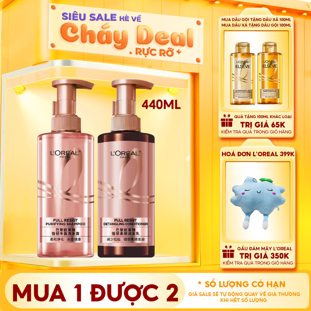 Dầu Gội, Dầu Xả Giảm Rụng Tóc, Giúp Tóc Chắc Khỏe L'oreal Full Resist 440ml