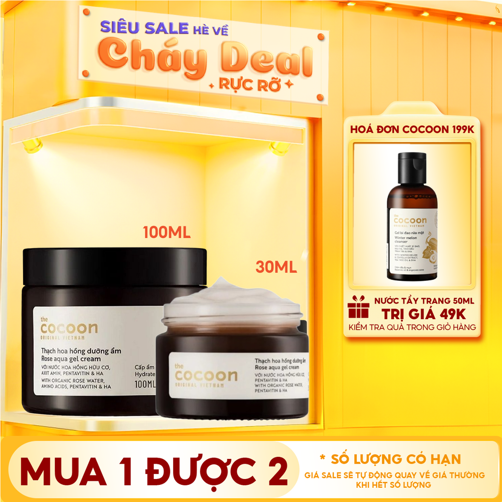 Kem Dưỡng Ẩm Dạng Thạch Cocoon Từ Hoa Hồng Tươi Giúp Nuôi Dưỡng & Khóa Ẩm Rose Aqua Gel Cream